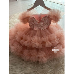 Rochie aniversare fetiță - Rochie roz prafuit voluminoasa Amada