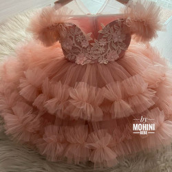 Rochie aniversare fetiță - Rochie roz prafuit voluminoasa Amada