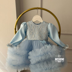 Rochie nunta fete -Rochie bleu cu volane Alcira