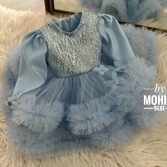 Rochie nunta fete -Rochie bleu cu volane Alcira