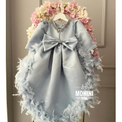 Rochie trena fete - Rochie bleu cu pene Baby Blue Rafaella