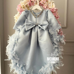 Rochie trena fete - Rochie bleu cu pene Baby Blue Rafaella