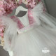 Rochie fetite alba cu pene roz Special Marissa Dress