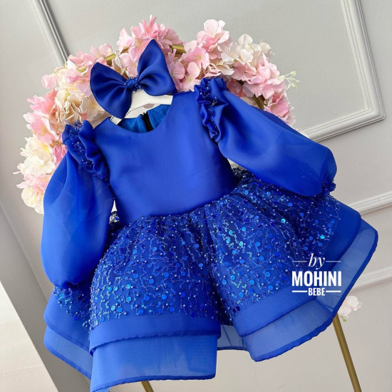 Rochie ocazie fete - Rochie paiete albastre Blue Kaelie