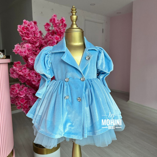 Rochie fete stil sacou din catifea Blue Velvet Merryn