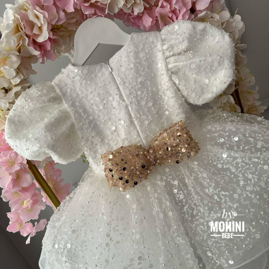 Rochie petrecere fete - Rochie alba paiete Calla