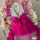 Rochie fete fucsia cu pene si trena Cecilia Fuchsia