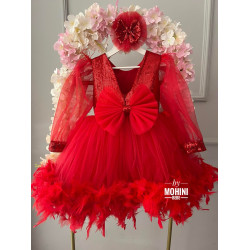 Rochie elegantă pentru fete - Rochie rosie cu pene Estella