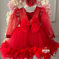 Rochie elegantă pentru fete - Rochie rosie cu pene Estella