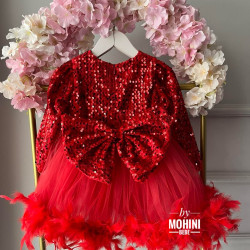 Rochie fete paiete rosii si pene Feathers Fatima