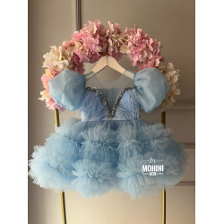 Rochie fete cu volanase pene si sclipici For a Special Blue Princess