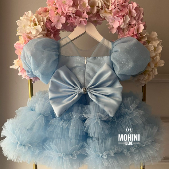 Rochie fete cu volanase pene si sclipici For a Special Blue Princess