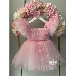 Rochie fete roz din tul cu sclipici și paiete For my little princess