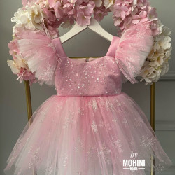 Rochie fete roz din tul cu sclipici și paiete For my little princess