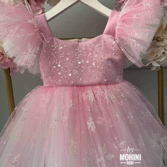 Rochie fete roz din tul cu sclipici și paiete For my little princess