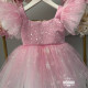 Rochie fete roz din tul cu sclipici și paiete For my little princess