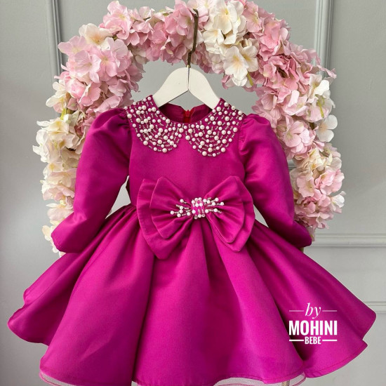 Rochie printesa fucsia cu perle Fuchsia Junior Bride