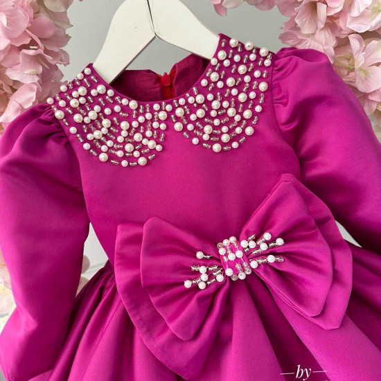 Rochie printesa fucsia cu perle Fuchsia Junior Bride