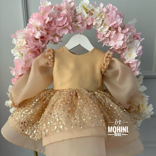 Rochie fete evenimente aurie cu paiete si organza Gold Kaelie