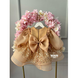 Rochie fete evenimente aurie cu paiete si organza Gold Kaelie