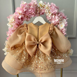 Rochie fete evenimente aurie cu paiete si organza Gold Kaelie