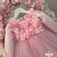 Rochie printesa roz cu flori si trena stralucitoare Hermosas Flores