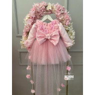 Rochie printesa roz cu flori si trena stralucitoare Hermosas Flores