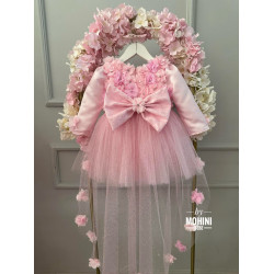 Rochie printesa roz cu flori si trena stralucitoare Hermosas Flores