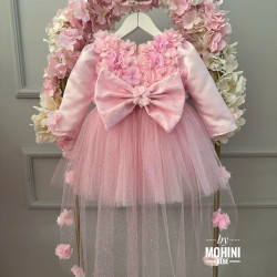 Rochie printesa roz cu flori si trena stralucitoare Hermosas Flores