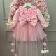 Rochie printesa roz cu flori si trena stralucitoare Hermosas Flores
