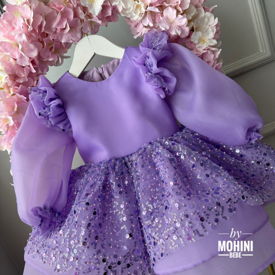Rochie fete lila cu trena si paiete Lilac Tale Kaelie