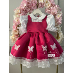 Rochie fete Scufita cu fluturasi si dantela alba Little Butterflies