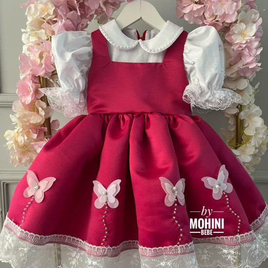 Rochie fete Scufita cu fluturasi si dantela alba Little Butterflies