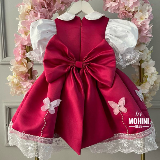 Rochie fete Scufita cu fluturasi si dantela alba Little Butterflies