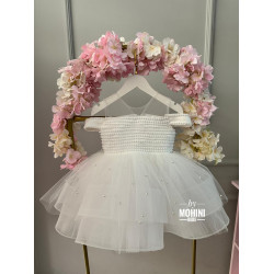 Rochie fete alba cu perle Little White Princess