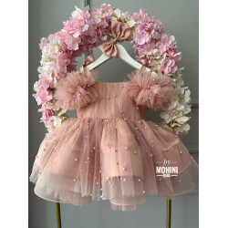 Rochie fete din tul cu perle roz prafuit Lovely Dusty Pink