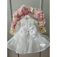Rochie fete alba din organza si paiete Luz Blanco
