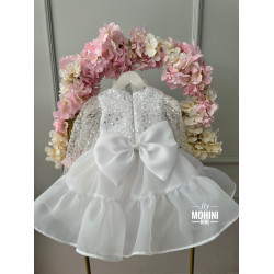 Rochie fete alba din organza si paiete Luz Blanco