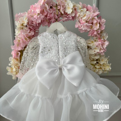 Rochie fete alba din organza si paiete Luz Blanco