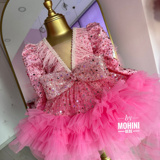 Rochie roz fete cu trena detasabila si paiete Magic Tail