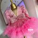 Rochie roz fete cu trena detasabila si paiete Magic Tail