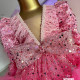 Rochie roz fete cu trena detasabila si paiete Magic Tail