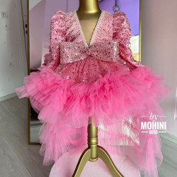 Rochie roz fete cu trena detasabila si paiete Magic Tail