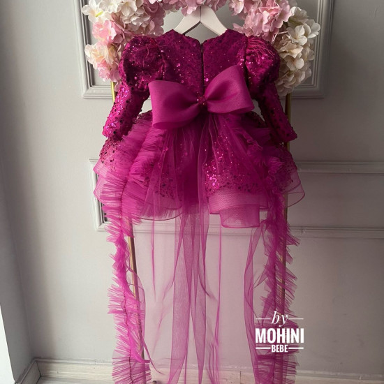 Rochie fete spectaculoasa cu trena New Fuchsia Royalty