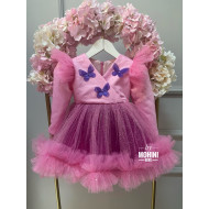 Rochie fete roz cu sclipici si fluturasi New Little Butterfly