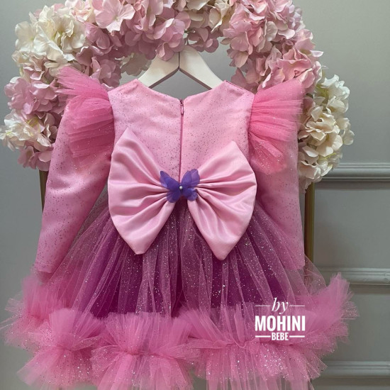 Rochie fete roz cu sclipici si fluturasi New Little Butterfly