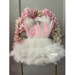 Rochie fete alba cu pene Pink White Feathers