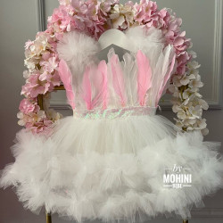 Rochie fete alba cu pene Pink White Feathers