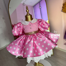 Rochita roz cu buline albe - Tinuta de poveste pentru fetite, ideala pentru petreceri Pink Min