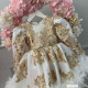 Rochie fete dantela aurie, trena si pene New Special Elisabeth